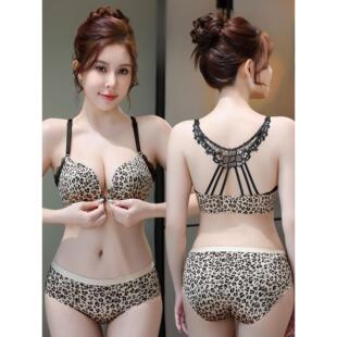 UMA 双前扣文胸罩无钢圈 MARA豹纹美背内衣女小胸显大聚拢性感套装