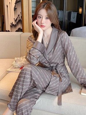 女长袖吊带睡袍家居服秋冬夏季