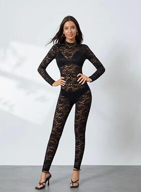 Sexy Hollow Lace Perspective jumpsuit 性感镂空蕾丝透视连体衣