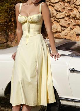 通勤气质纯色时尚吊带连衣裙Fashion Strap Dress Skirt