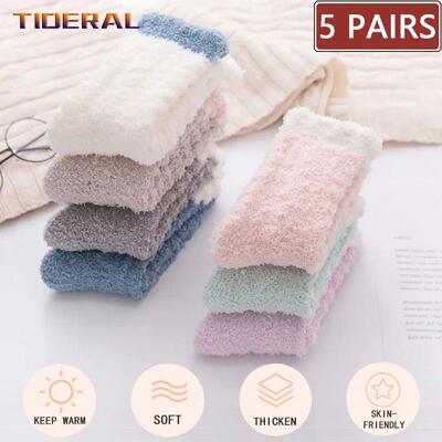 5 Pairs Women Thick Winter Warm Socks Fluffy Fuzzy Floor Sle