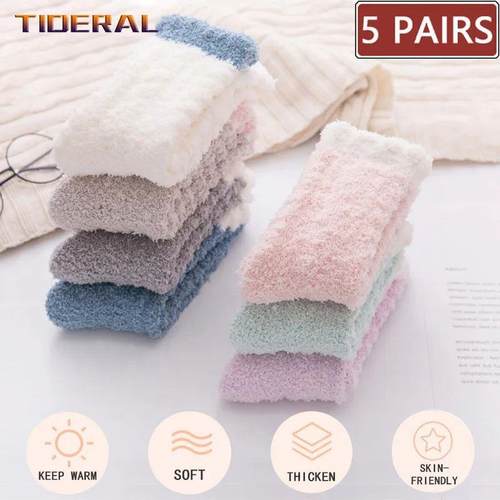 5 Pairs Women Thick Winter Warm Socks Fluffy Fuzzy Floor Sle