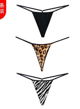 豹纹丁字裤女勒阴一根线纯棉内裤性感运动无痕tback欧美火辣t字裤