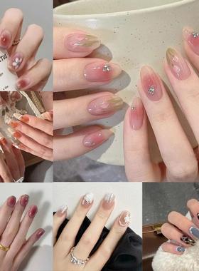 24pcs Jelly Press on Fake Nails Set Short Acrylic Long Coff