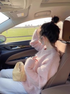 日系慵懒风针织毛衣秋冬女独特高级感超好看法式 粉色长袖 别致上衣