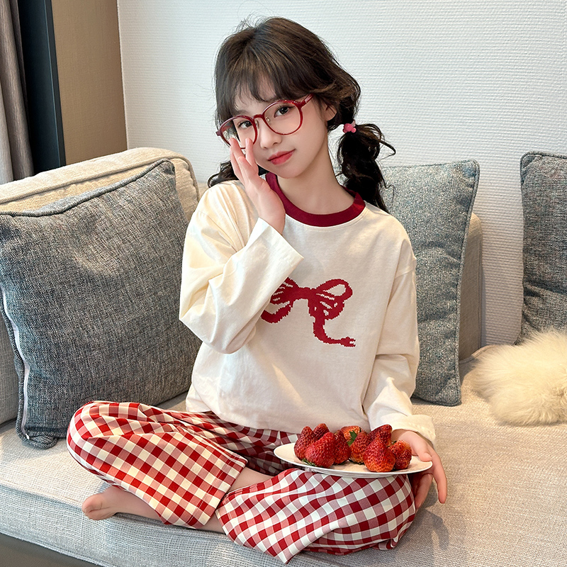 儿童纯棉睡衣女童家居服套装春秋