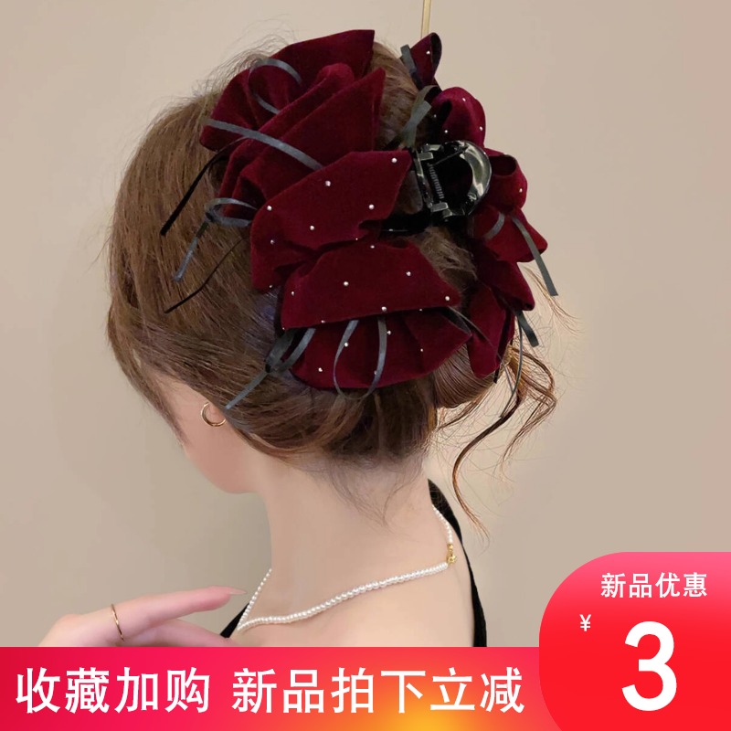 满天星云朵泡泡丝绒蝴蝶结抓夹