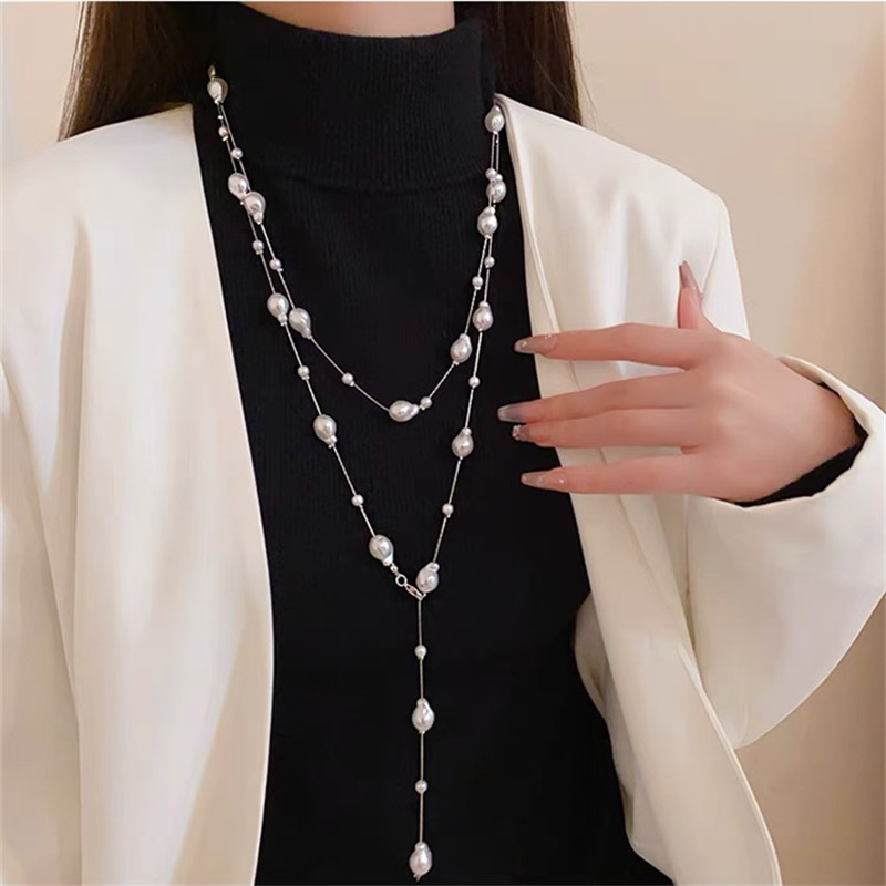仿珍珠材质叠戴多层项链女