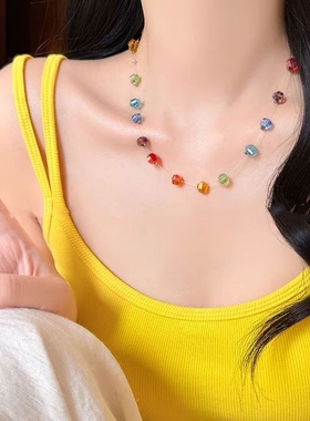 日韩彩色多巴胺串珠项链女