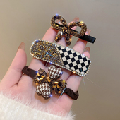 2025年新款 时尚 3件套 满钻发夹四叶草头绳网红边夹成人鸭嘴夹发饰