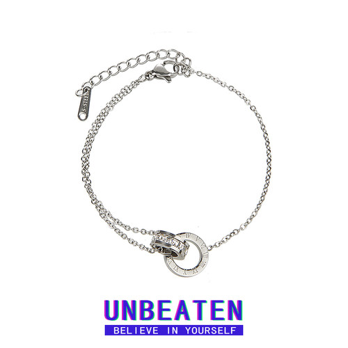 unbeaten罗马数字双环手链女钛钢