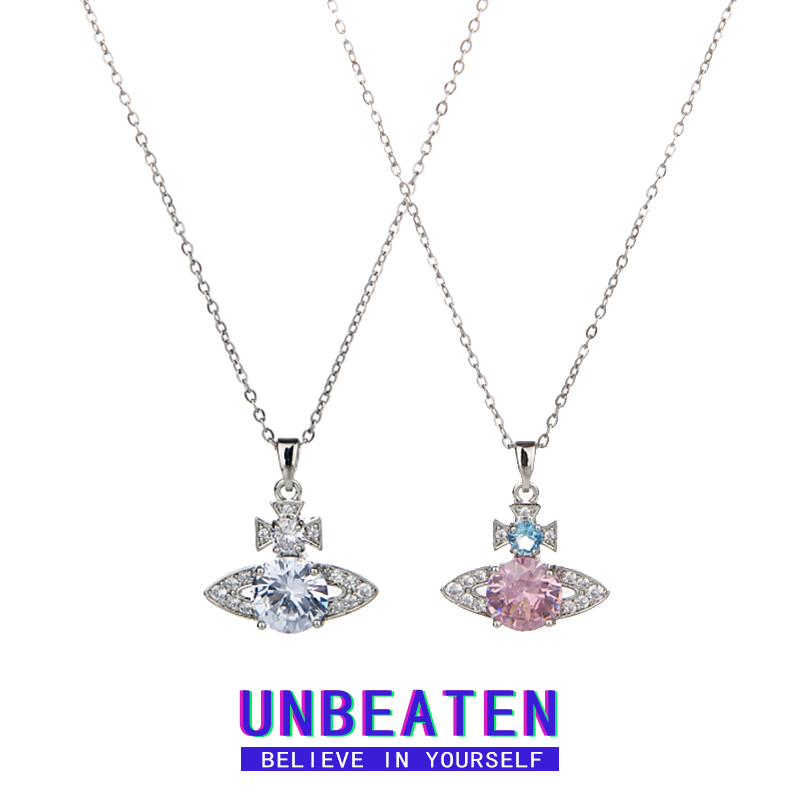 unbeaten粉锆土星吊坠项链女钛钢