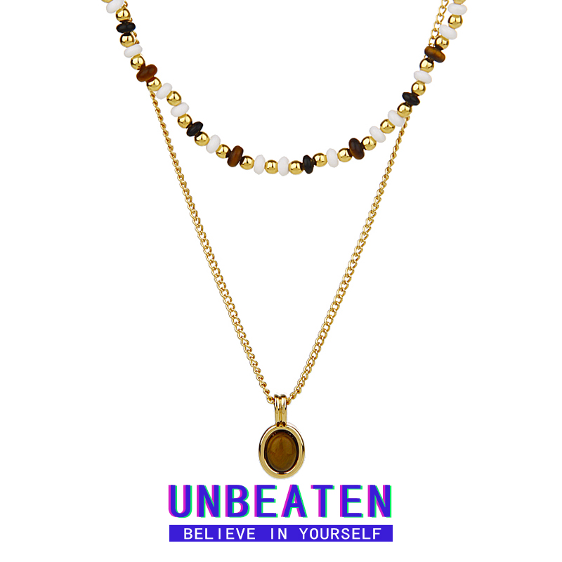 unbeaten复古串珠虎眼石项链女