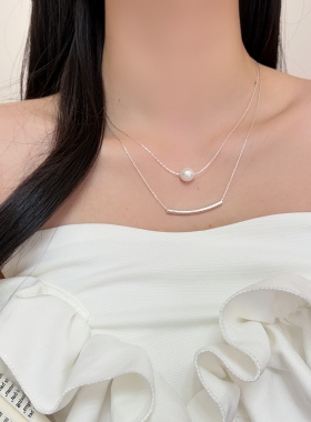 unbeaten双层珍珠锁骨链银色