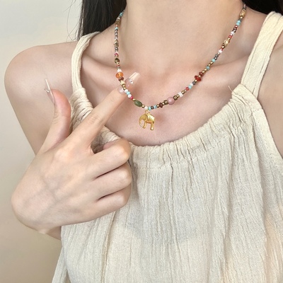2025新款复古彩色串珠小象吊坠