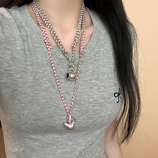 复古满足鸟牛奶罐子编织长项链时尚气质高级感小众设计简约卫衣链