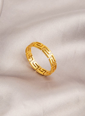 unbeaten钛钢长城纹素圈戒指女