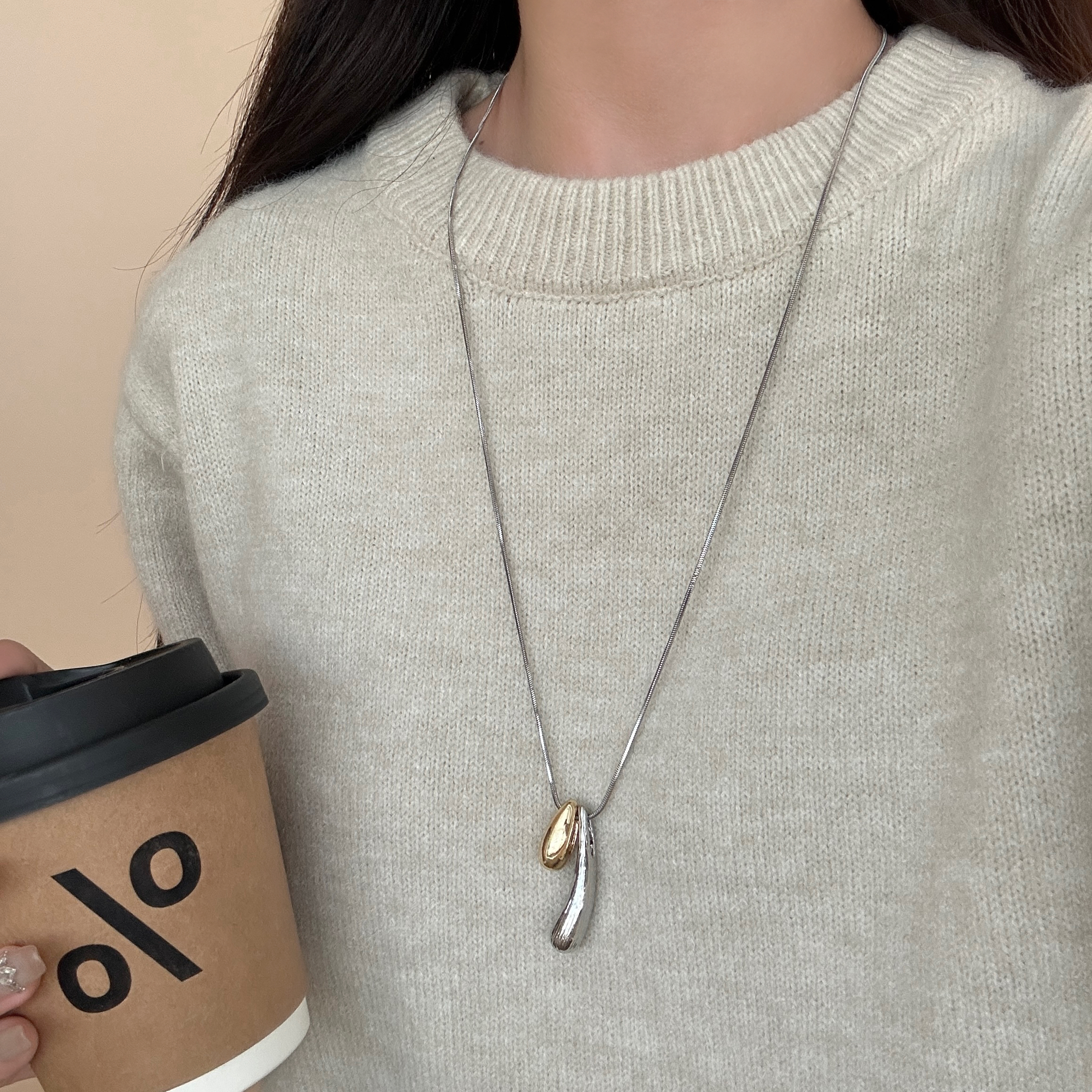 简约冷淡风水滴项链可调节毛衣链