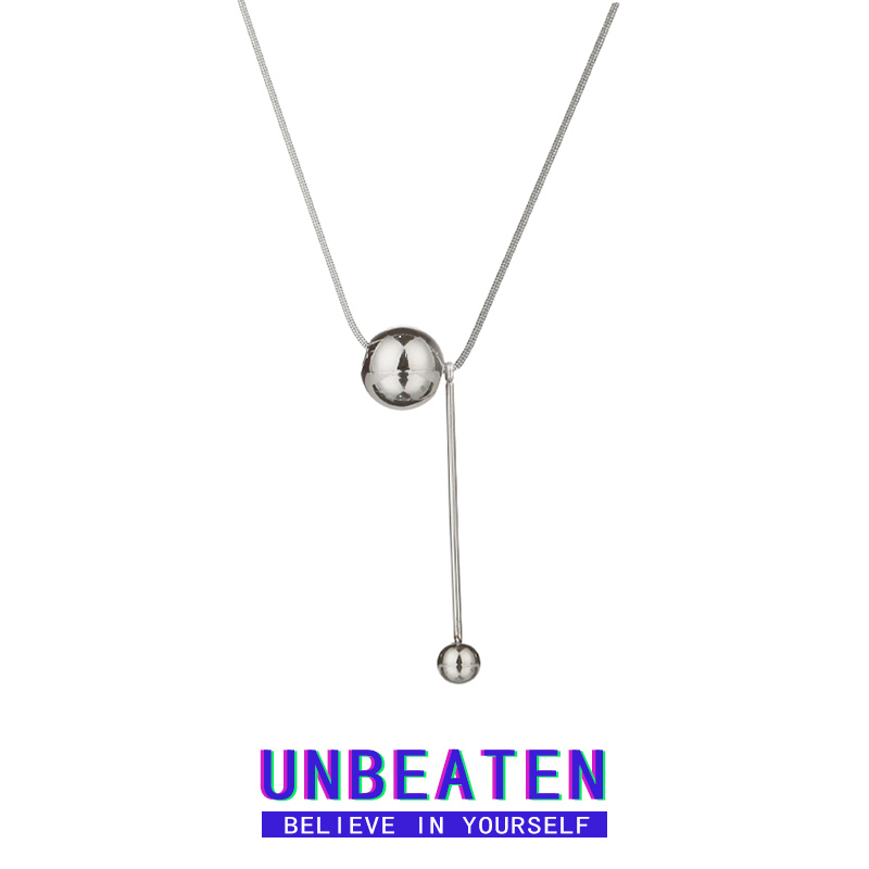 unbeaten冷淡风圆球钛钢项链女