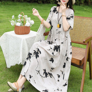 高端夏季 宽松休闲洋气家居服连衣裙 妈妈纯棉绸睡裙新款 中老年女装