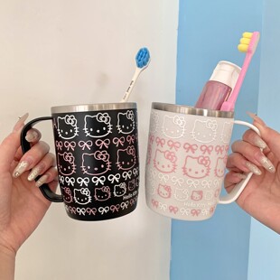 可爱儿童漱口杯304不锈钢洗漱杯子防霉学生宿舍kitty刷牙杯高颜值