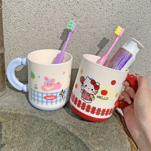 可爱漱口杯带手柄塑料刷牙杯