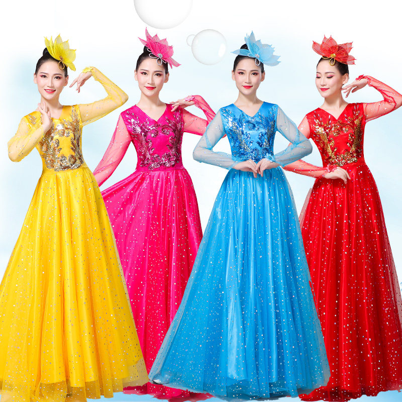 开场舞大摆裙演出服成人大合唱女长裙广场舞舞蹈服大型演出表演服