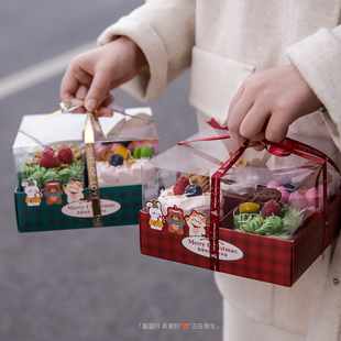 圣诞节四宫格蛋糕装饰包装盒水果慕斯杯子四拼甜品盒烘焙打包盒