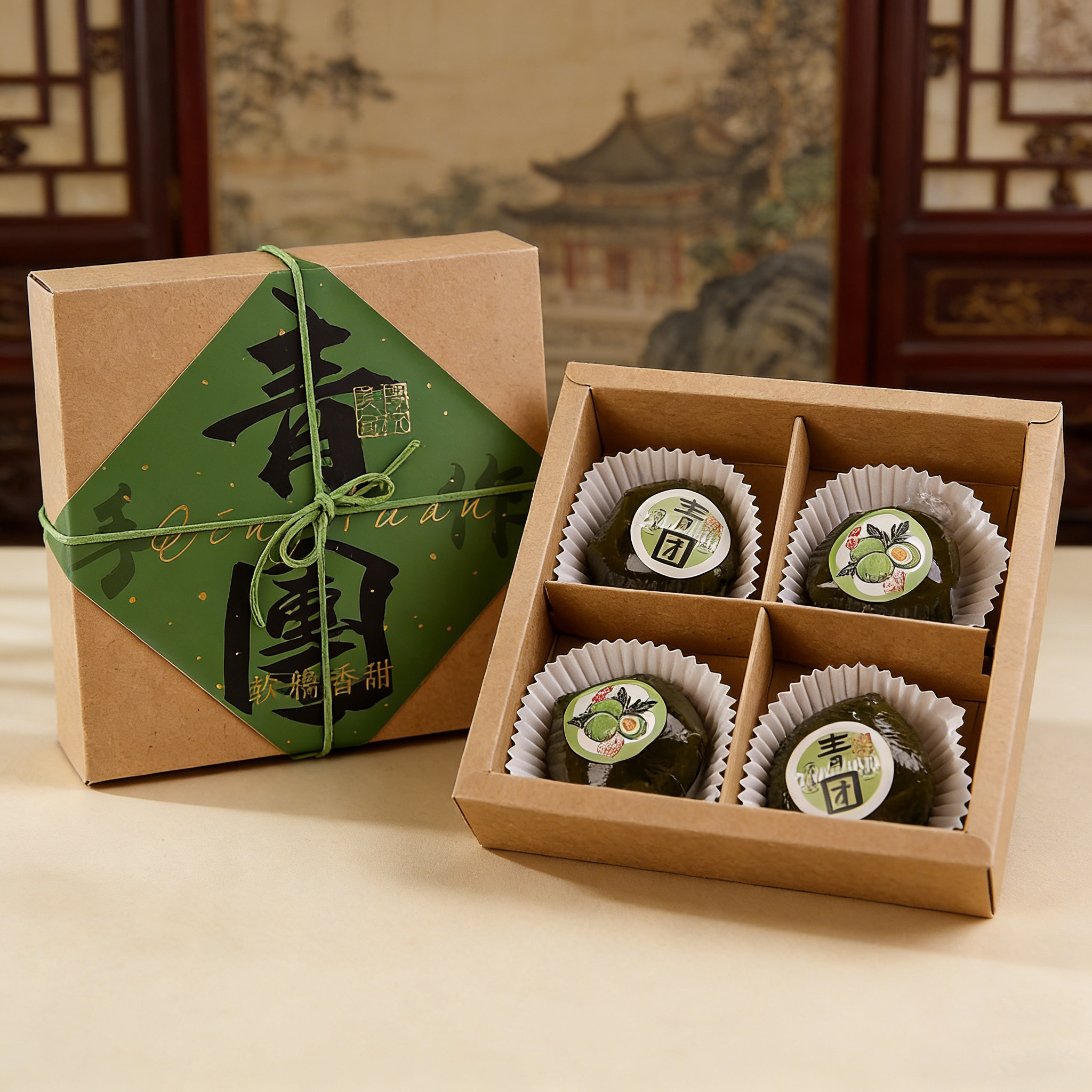 青团包装盒方形四粒装清明果打包盒子带贴纸托蛋黄酥点心烘焙包装