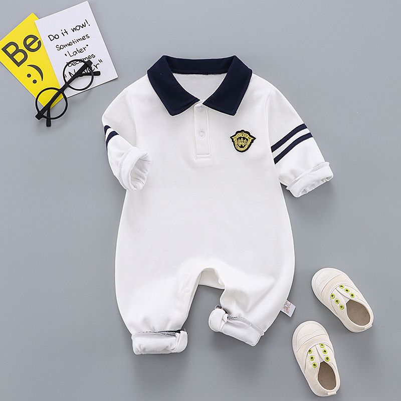 婴儿纯棉衣服连体衣男女宝宝满月服哈衣绅士春秋薄款长袖爬服春装