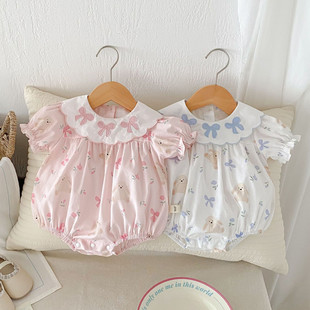 新生婴儿夏装碎花包屁衣女宝宝超萌洋气薄款公主哈衣满月百天爬服