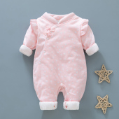 婴儿薄棉连体衣秋冬洋气女宝宝中国风冬装 哈衣新生儿夹棉保暖衣服