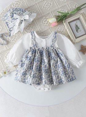 婴儿长袖包屁哈衣碎花女宝宝爬服