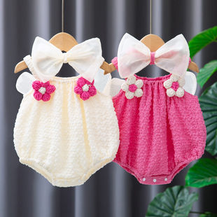 婴儿衣服夏装薄款新生女宝宝连体衣超萌无袖吊带满月百天哈衣夏季