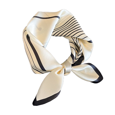 简约条纹黑白色真丝小方巾丝巾女