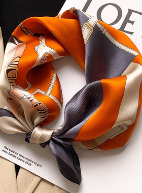 杭州丝绸女春秋季韩版百搭橙色围巾小领巾真丝桑蚕丝丝巾小方巾