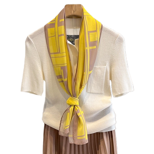 减龄浅黄色丝巾女小长条高级感绑包丝带飘带春秋搭配衬衫小领巾
