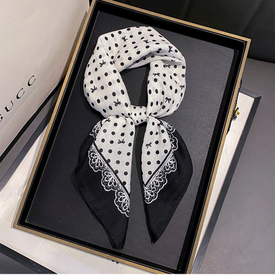 亲肤柔软棉麻透气护颈小方巾波点腰果花头巾围脖韩单领巾丝巾女士