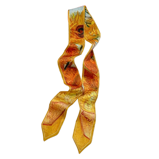 梵高油画向日葵丝带装饰百搭领巾小长条窄丝巾女领巾发带飘带绑包