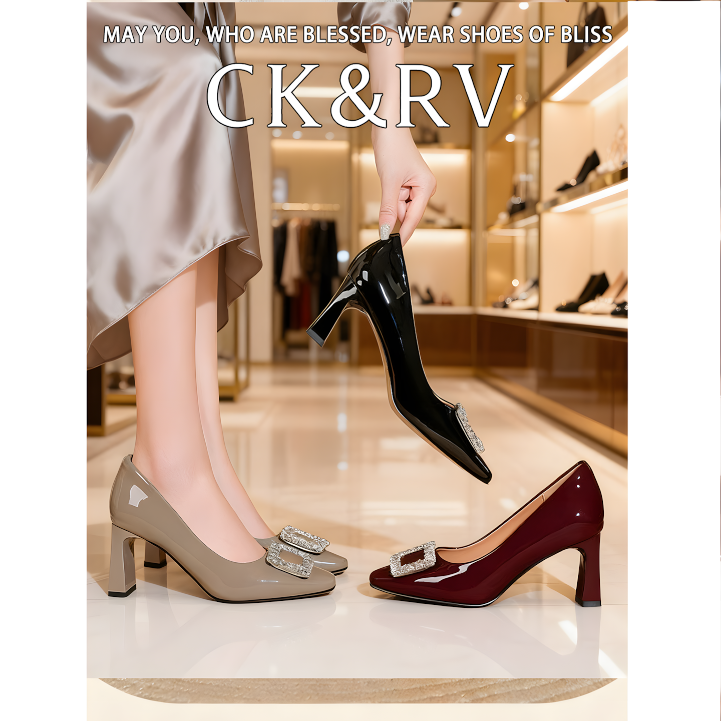 方头高跟鞋7cm性感红色婚鞋方扣