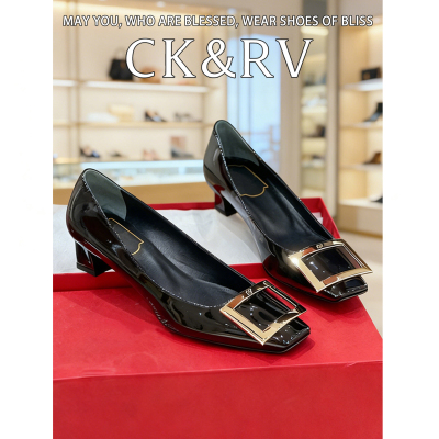 CK&RV方扣厚底方头高跟单鞋