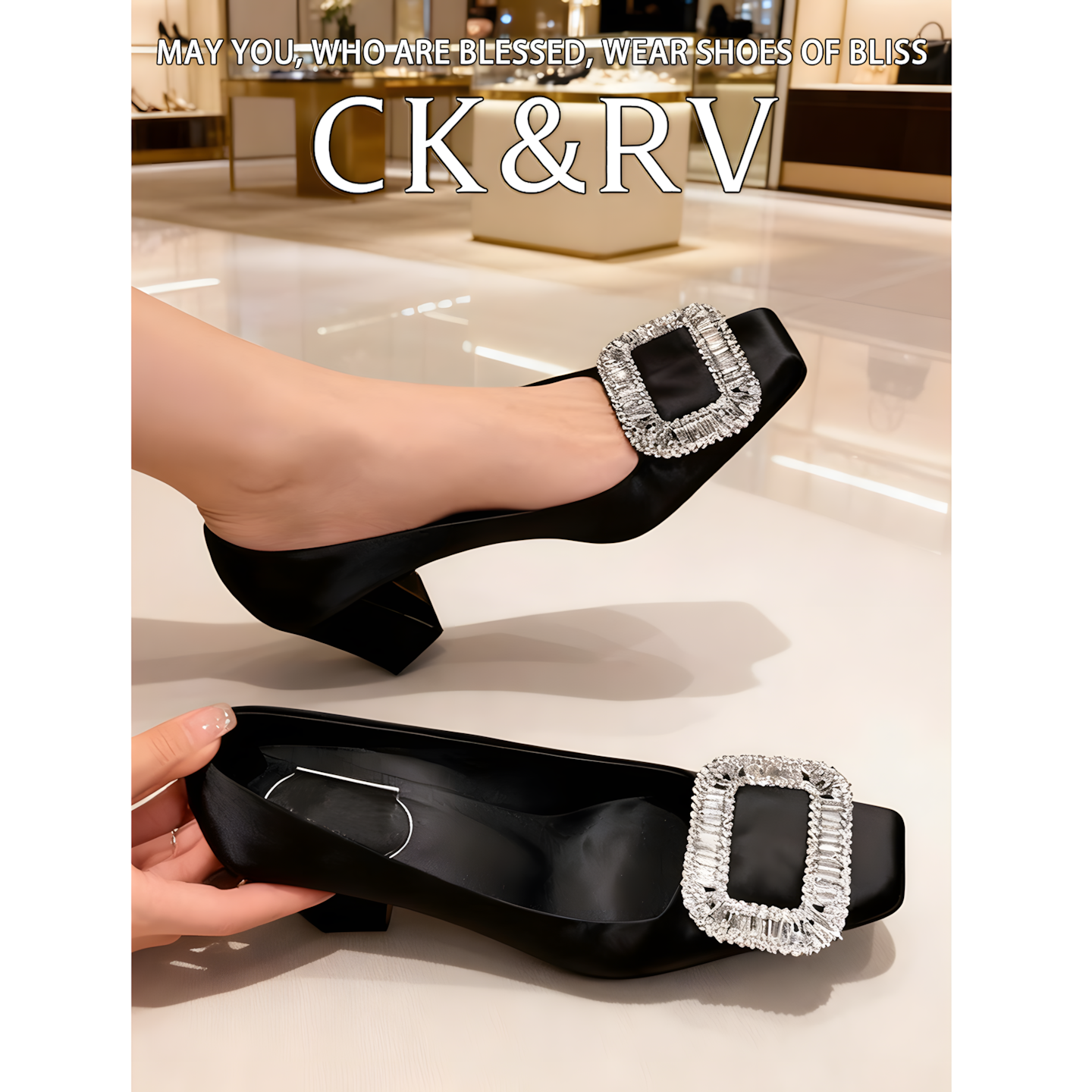 法式绝美水钻高级感方扣单鞋女