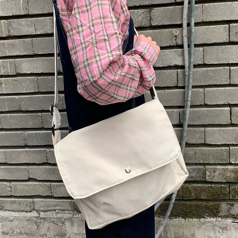 子笺子凛新款日系纯色帆布单肩斜跨包男女休闲书包肩带可调节大容(非品牌)