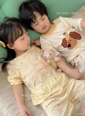 大小卷Heyhoney儿童家居服套装莱赛尔男童女童宝宝卡通睡衣春夏