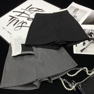 靴裤 高腰假两件撞色半身裙短裤 女 裙裤 CCA自制设计感拼色双腰西装