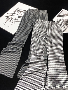 喇叭裤 弹力显瘦垂感休闲拖地长裤 高腰修身 CCA小众千鸟格微喇卫裤