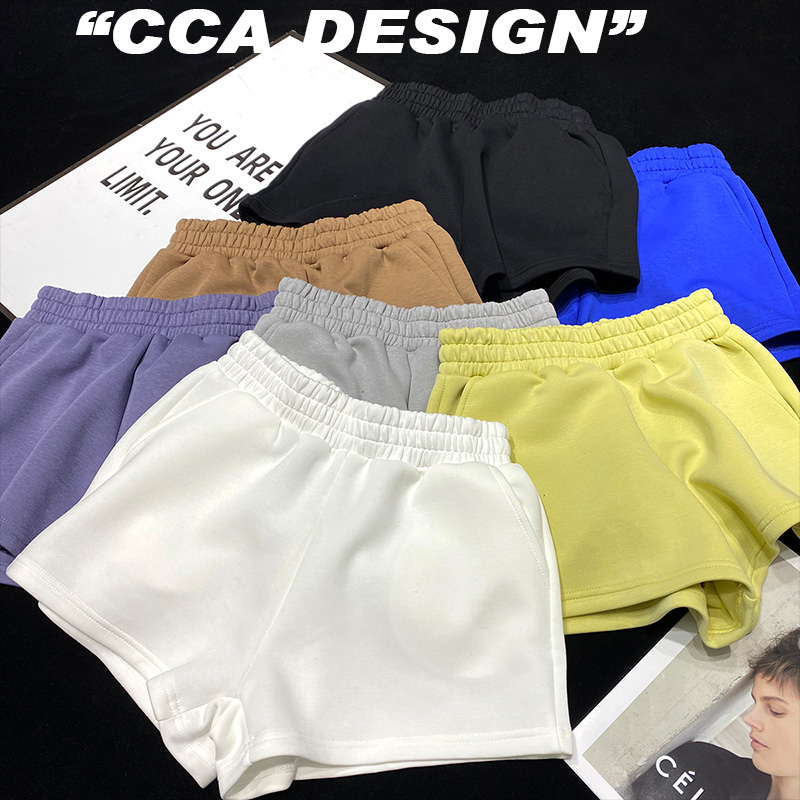 CCA自制小众纯欲风宽松纯色热裤糖果色高腰运动居家百搭显瘦短裤