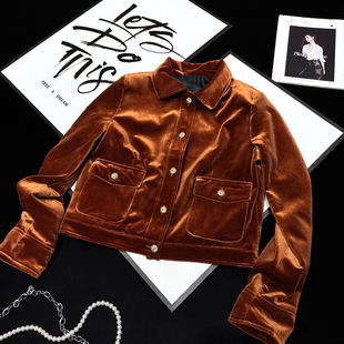 CCA自制美式 丝绒夹克高腰显瘦大口袋绒面外套 复古辣妹风翻领短款