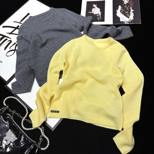 皮标套头毛衣 针织衫 CCA自制小众设计师基础款 双层小圆领纯色长袖