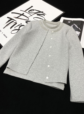 CCA小众设计感假两件灰色长袖T恤开衫正肩圆领套头卫衣短款上衣女
